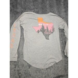 State of Mine Womens Texas Graphic Long Sleeve Pocket T-Shirt Gray Small